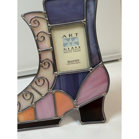 Art Glass Handmade Photo Frame Stain Glass Boot Shoe Shape Frame - Picture 9 of 9